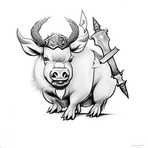 dwarf with axe mounted on boar with armor tattoo design idea