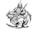dwarf with axe mounted on boar with armor tattoo design idea