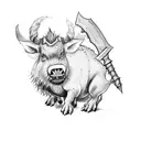 dwarf with axe mounted on boar with armor tattoo design idea
