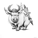 dwarf with axe mounted on boar with armor tattoo design idea