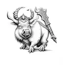 dwarf with axe mounted on boar with armor tattoo design idea