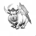 dwarf with axe mounted on boar with armor tattoo design idea