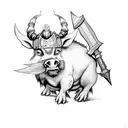 dwarf with axe mounted on boar with armor tattoo design idea