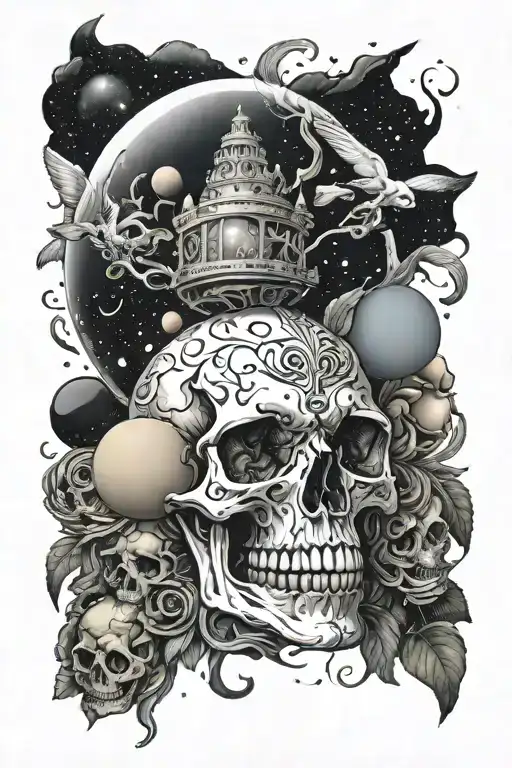 Skull and universe inside tattoo design idea