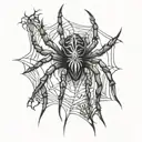 Spider with a word "Nifemi" written vertically down the middle of the spider  tattoo design idea