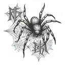 Spider with a word "Nifemi" written vertically down the middle of the spider  tattoo design idea