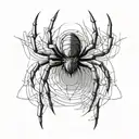 Spider with a word "Nifemi" written vertically down the middle of the spider  tattoo design idea