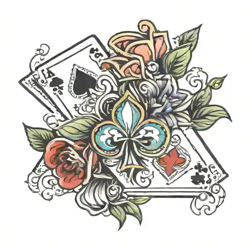 aces cards flowers tattoo design idea