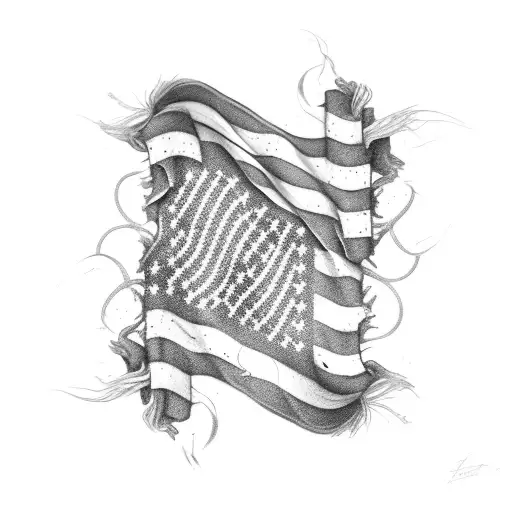 amerian and korean flag intertwined and frayed tattoo design idea