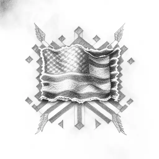 american and korean flag intertwined and frayed tattoo design idea