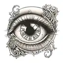 realistic eye looking clock tattoo design idea