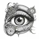 realistic eye looking clock tattoo design idea