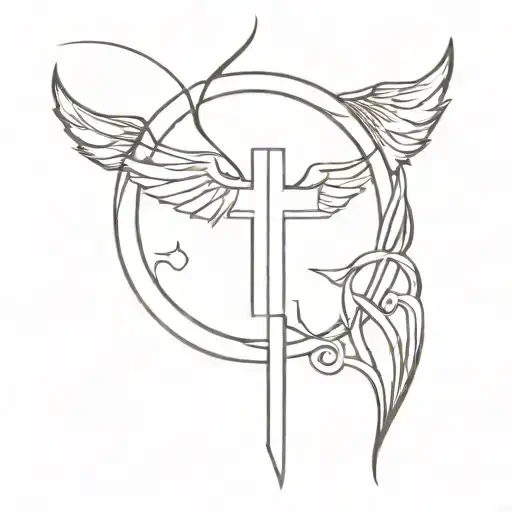 Number 5 with a Triple Cross and Horns Wings tattoo design idea
