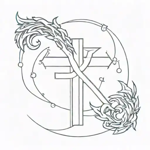 Number 5 with a Triple Cross and Horns Wings tattoo design idea