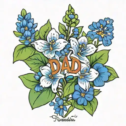 dad name with bluebonnets  tattoo design idea