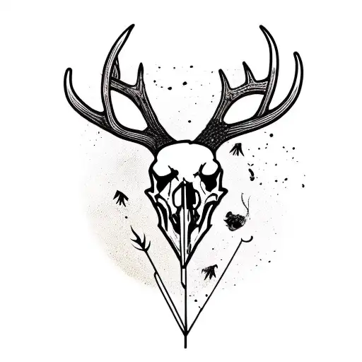 deer skull with arrowheads tattoo design idea