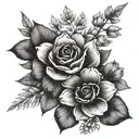 birth flower bouquet tied together (May, December, July, May, August) tattoo design idea