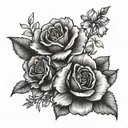 birth flower bouquet tied together (May, December, July, May, August) tattoo design idea