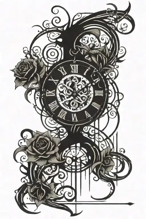 caged demon broken clock with flowers  tattoo design idea