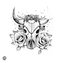 cow skull with roses and Aztec calendar tattoo design idea