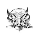 cow skull with roses and Aztec calendar tattoo design idea