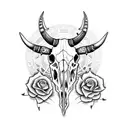 cow skull with roses and Aztec calendar tattoo design idea