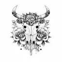 cow skull with roses and Aztec calendar tattoo design idea