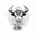 cow skull with roses and Aztec calendar tattoo design idea