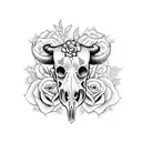 cow skull with roses and Aztec calendar tattoo design idea