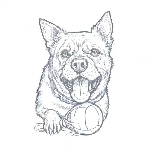 a black dog with a tennis ball in its mouth tattoo design idea