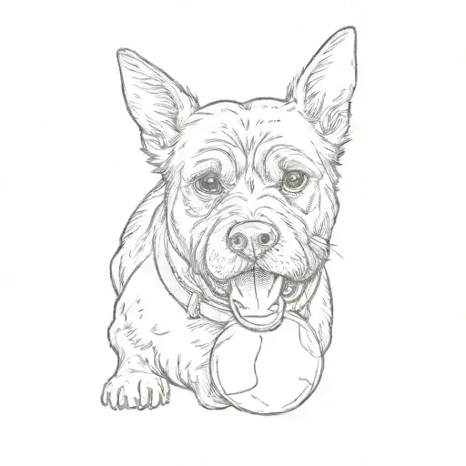 a black dog with a tennis ball in its mouth tattoo design idea