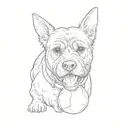 a black dog with a tennis ball in its mouth tattoo design idea