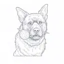 a black dog with a tennis ball in its mouth tattoo design idea