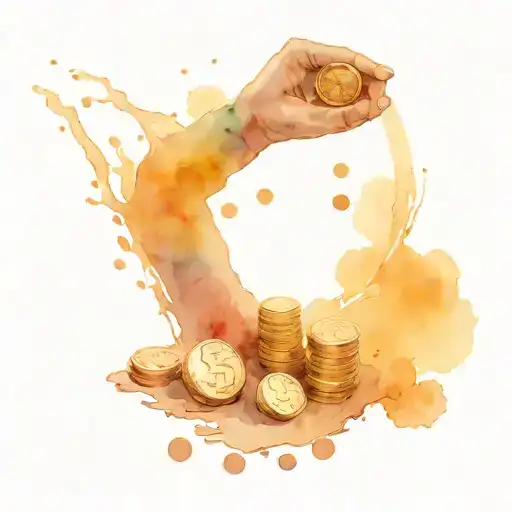 Coins falling from the sky onto a nature landscape tattoo design idea