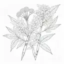 scissors, meadowsweet flowers are depicted on the blades tattoo design idea