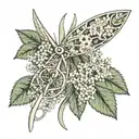 scissors, meadowsweet flowers are depicted on the blades tattoo design idea