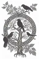 Tree of life with monkey and crow tattoo design idea