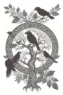 Tree of life with monkey and crow tattoo design idea