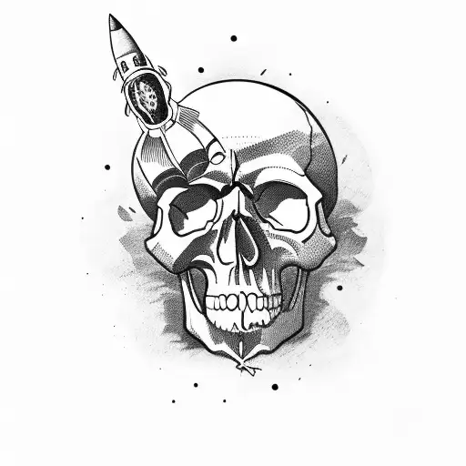 SKULL WITH ROCKET GOING THROUGH IT tattoo design idea
