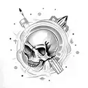 SKULL WITH ROCKET GOING THROUGH IT tattoo design idea