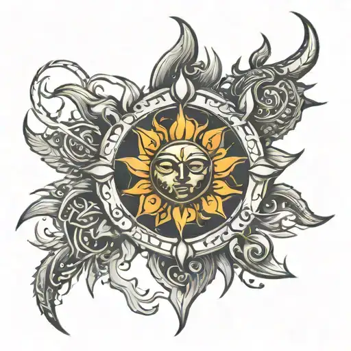 Sun in the middle with Vajra in sides tattoo design idea