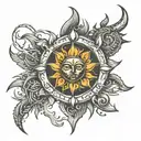 Sun in the middle with Vajra in sides tattoo design idea