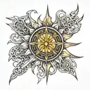 Sun in the middle with Vajra in sides tattoo design idea