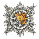 Sun in the middle with Vajra in sides tattoo design idea