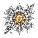 Sun in the middle with Vajra in sides tattoo design idea