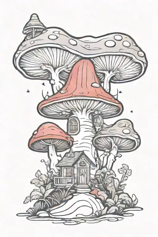 magical mushroom with a home on top tattoo design idea