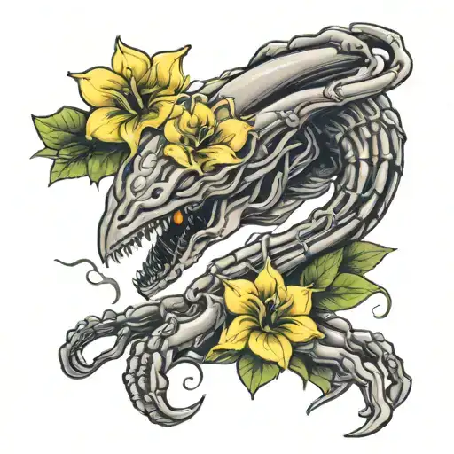 floral xenomorph tattoo design idea