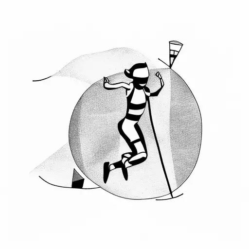A minimalist tattoo of a person running towards a finish line, symbolizing determination and perseverance tattoo design idea