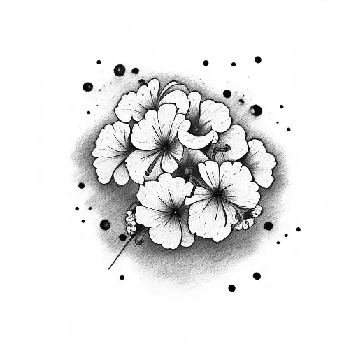 Red geranium watercolor style with solid black lines tattoo design idea