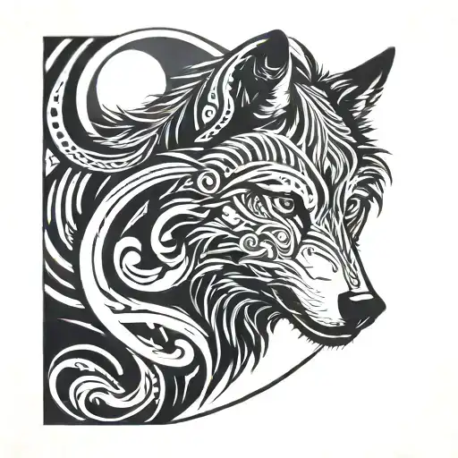 wolf howling moon tattoo design idea